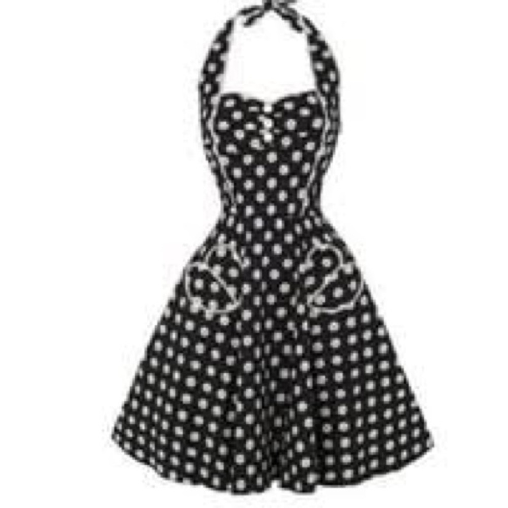 Voodoo Vixen Pin Up Embroidered Floral Dot Halter Dress Sz M